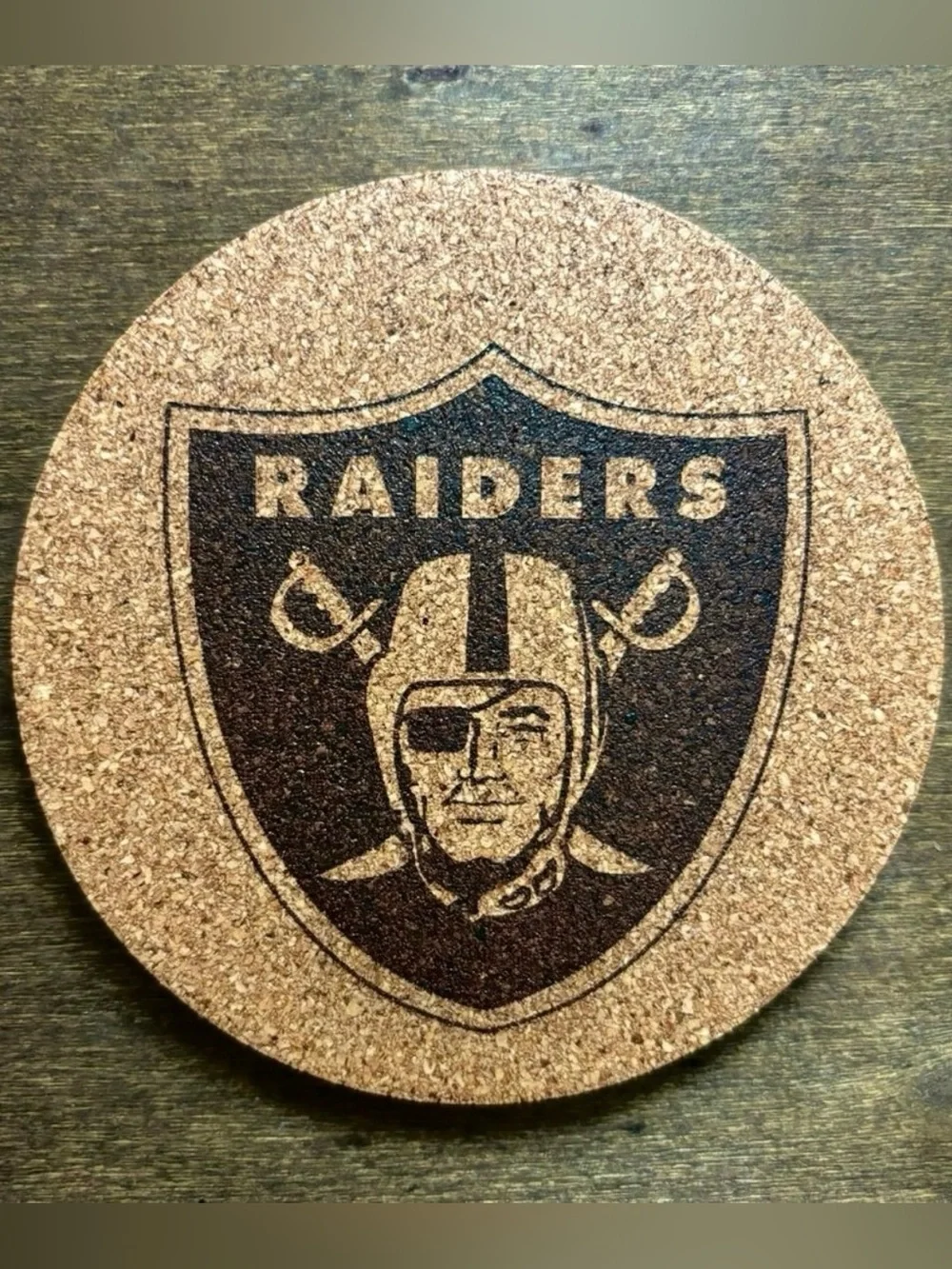 Raiders Logo Laser Engraved Cork Coaster